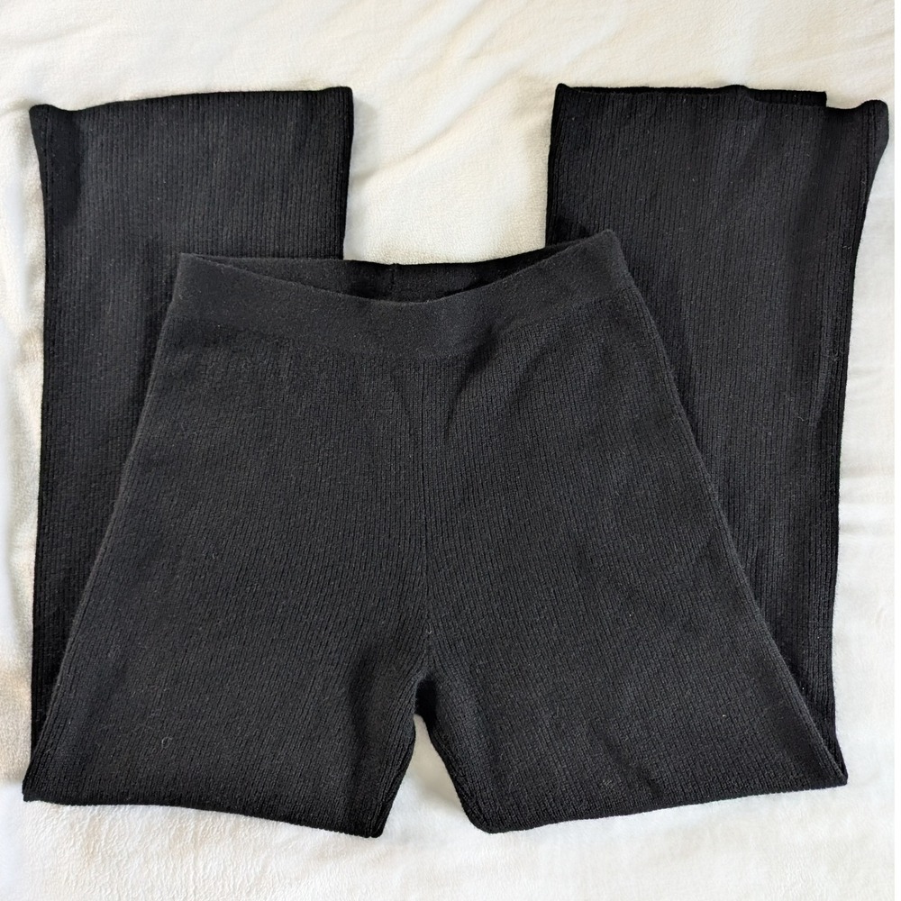 Philosophy 100% Cashmere Ribbed Flare Leg Pants Black Women's Sz‎ M Butter Soft